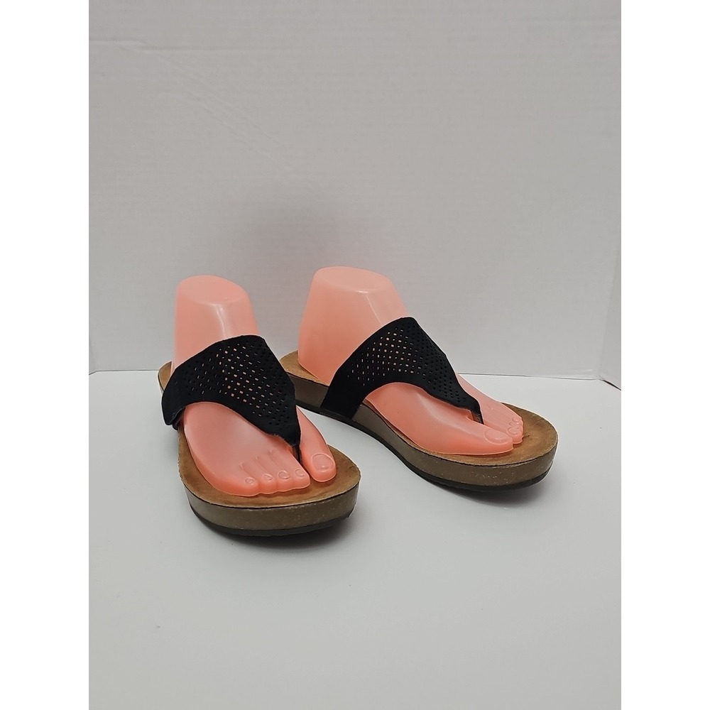 WOMENS CLARKS AERON LOGAN BLACK‎ LEATHER THONG SANDALS SHOES HOOK/LOOP SIZE 9.5